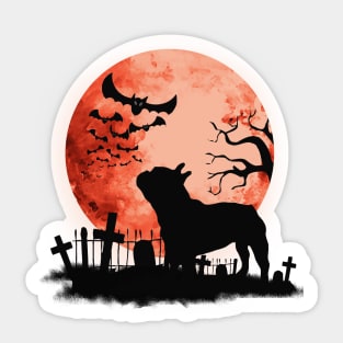 French bulldog frenchie and bats with red moon Sticker